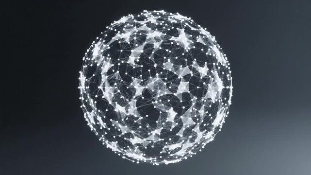 Abstract 3D digital plexus sphere rotating on dark background for artificial intelligence concept and global data network technology