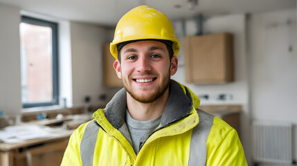 A Confident Construction Worker: A skilled worker, radiating professionalism and expertise, stands confidently in the midst of a construction project.
