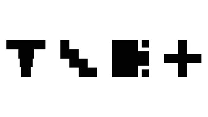 Obraz premium Abstract Pixelated Geometric Shapes Including a T, Stairs, a Square, and a Plus Sign