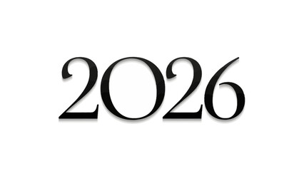 Bold Black Numerals Representing the Year 2026 Isolated on White Background