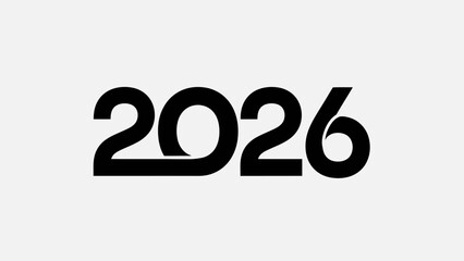 Bold black typography design of the year 2026 on a clean white background