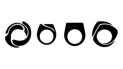 collection of modern abstract geometric rings on white background