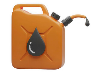Orange gasoline can with nozzle, isolated on transparent background