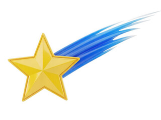 Golden shooting star isolated on transparent background