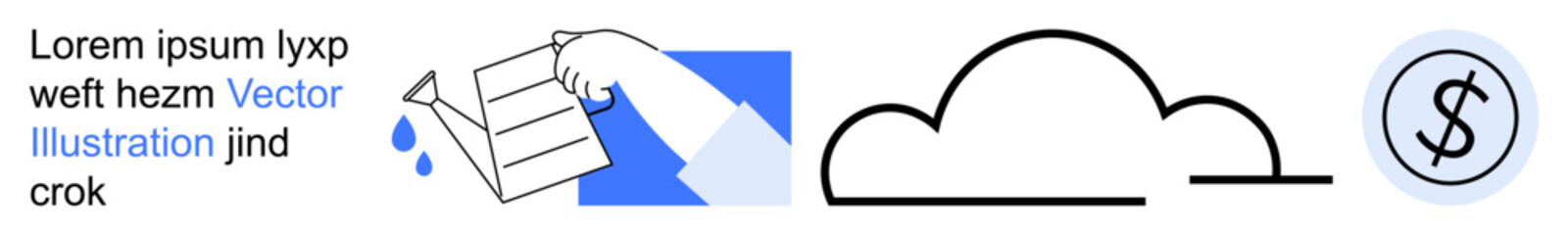 Obraz premium Water conservation, cloud storage, financial management, environmental awareness, document safety, digital services. A hand holds paper with water drops, a cloud icon and a dollar symbol. Water
