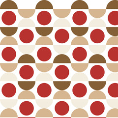 Seamless Geometric Circle Pattern in Red, Brown and Beige on White Background