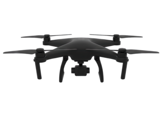 Matte Black Drone With Gimbal Camera Centered On Transparent Background Ready For Flight And Aerial Photography