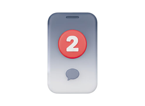 Mobile phone with notification badge displaying the number two on a dark gray background a minimalist 3D render of a communication app icon with a chat bubble symbol - Powered by Adobe