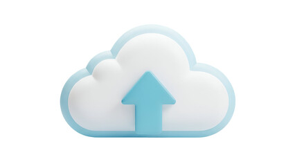 3D Cloud Upload Icon with Up Arrow Isolated on Transparent Background