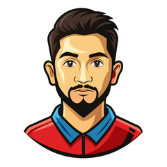 Cartoon man with brown hair and beard wearing red shirt