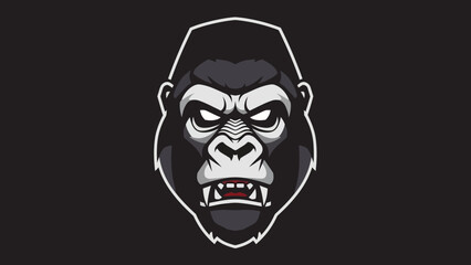Fierce Gorilla Head Illustration with Intense Stare and Bared Teeth on Black Background