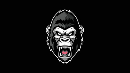 Ferocious Gorilla Head Illustration with Fierce Expression, Symbolizing Strength and Power