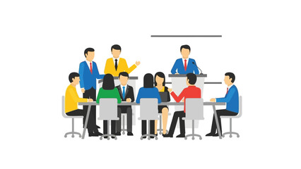 Business Meeting Illustration with People at a Conference Table Discussing Ideas