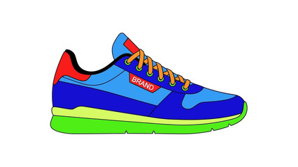 Vibrant blue athletic shoe with orange laces and red accents, showcasing a modern design