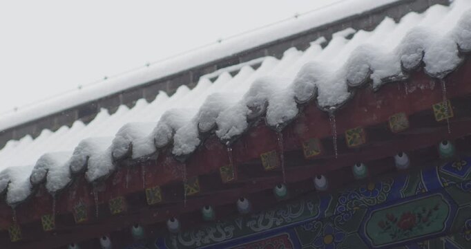 Dai Temple ancient buildings and historical sites in heavy snow