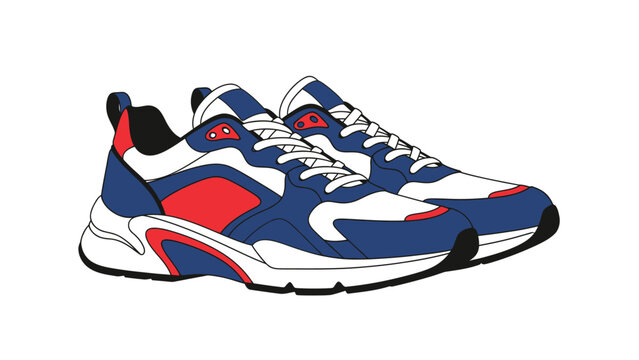 A pair of athletic sneakers with red, white, and blue accents, perfect for sports and casual wear