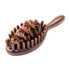 Chocolate hairbrush with melted chocolate on bristles isolated on a transparent background