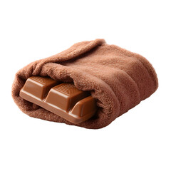 Cozy chocolate treat wrapped in a soft brown towel isolated on a transparent background