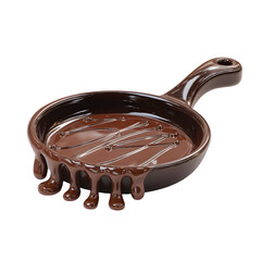 Chocolate melts in a frying pan isolated on a transparent background
