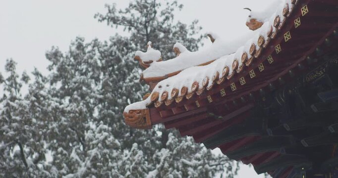 Dai Temple ancient buildings and historical sites in heavy snow