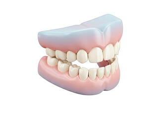 Realistic 3D Dental Prosthetic Denture Set With Natural Looking Teeth In A Pastel Pink And Blue Base With Soft Glossy Highlights Isolated On Transparent Background