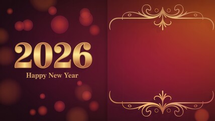 Elegant Happy New Year 2026 greeting background with golden design and