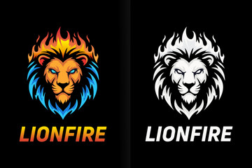 Lionfire Esport Mascot Logo - Fierce Lion Head with Blue and Orange Flames
