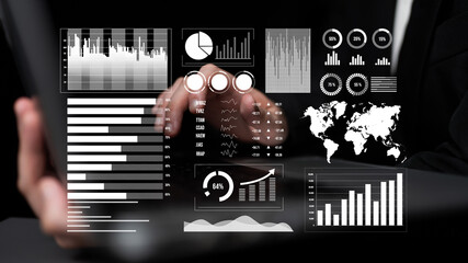 Visual representation of data analysis with various charts and graphs on a digital interface, symbolizing business metrics and decision-making strategies. Impute