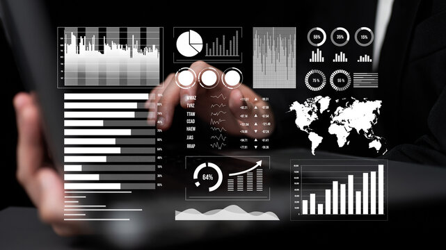 Visual representation of data analysis with various charts and graphs on a digital interface, symbolizing business metrics and decision-making strategies. Impute - Powered by Adobe