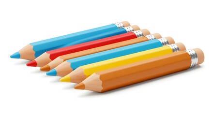 Naklejka premium Clean 3D Cartoon Wooden Pencils Isolated for Education and School Supplies Design