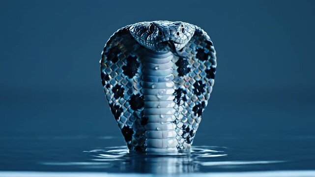 Cobra snake head rising from water.