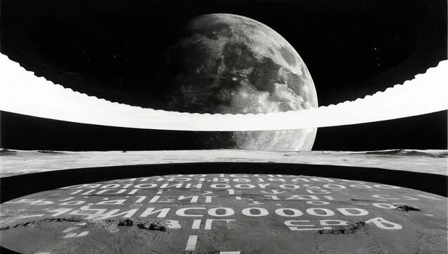 Abstract space scene with moon and binary code