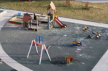 A children's playground in the rays of the autumn sun