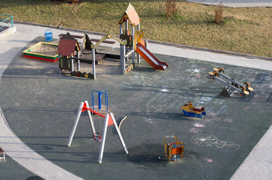 A children's playground in the rays of the autumn sun