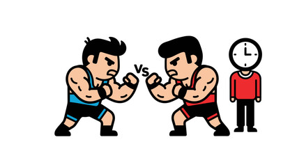 Fototapeta premium Cartoon Wrestling Match with Referee Illustration
