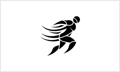 Naklejka premium Dynamic Running Athlete Silhouette Logo Icon Vector. Speed Sport Motion Graphic Design Element. logo.