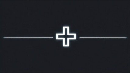 Simple geometric plus symbol design on a dark background with a horizontal line