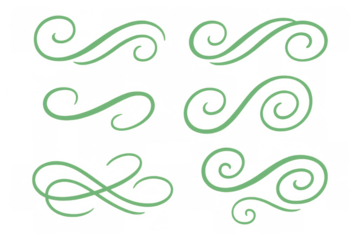 Green calligraphy swirls and flourish vector elements collection on transparent background