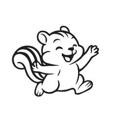 A clean cute cartoon vector illustrates a squirrel walking with confidence, combining simplicity and charm to express happiness, nature, and a delightful animated character feel.