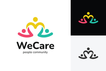 People Care Community Logo Design, Abstract Human Figures Forming Heart Shape for Charity and Family Support