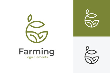 Farming Nature Leaf Logo Design, Abstract Green Plant and Circle field for Agriculture and Organic Brand