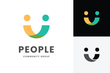 Abstract People Community Logo. design with smile happiness icon symbol. creative Logo Design Element for partnership, Dental Clinic and Social App