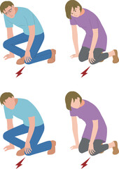 立ち上がる時、膝が痛むミドルの男性と女性のイラスト