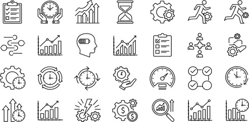Fototapeta premium Digital marketing, public relations, advertising, social media communication, promotional announcement, business outreach, and loudspeaker outline vector icon set
