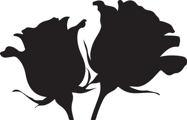 Black silhouette of two rose buds on white background