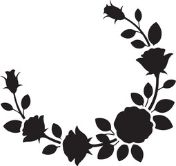 Black silhouette rose floral border design vector