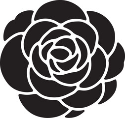 Black stylized rose silhouette on white background