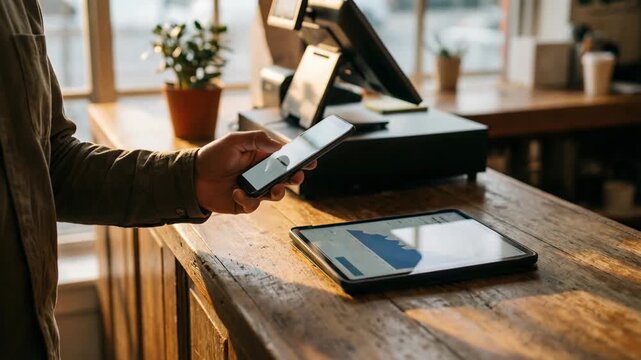 Instant payment solution concept. Mobile NFC Payment Solution Offers Instant Transactions and Payment Confirmation at Retail and Modern Counters