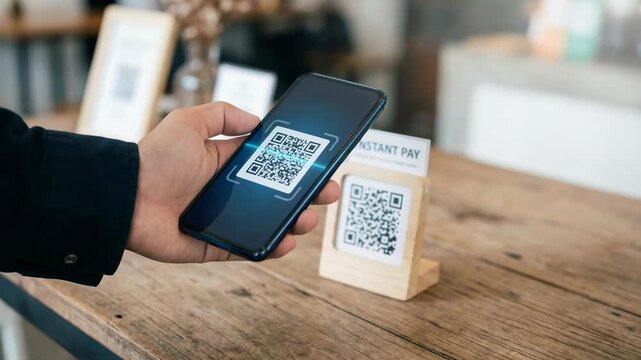 Instant payment solution concept. Mobile NFC Payment Solution with Instant QR Code Scanning on Smartphone for Seamless Transactions