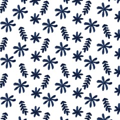 Blue denim seamless pattern with flower background 